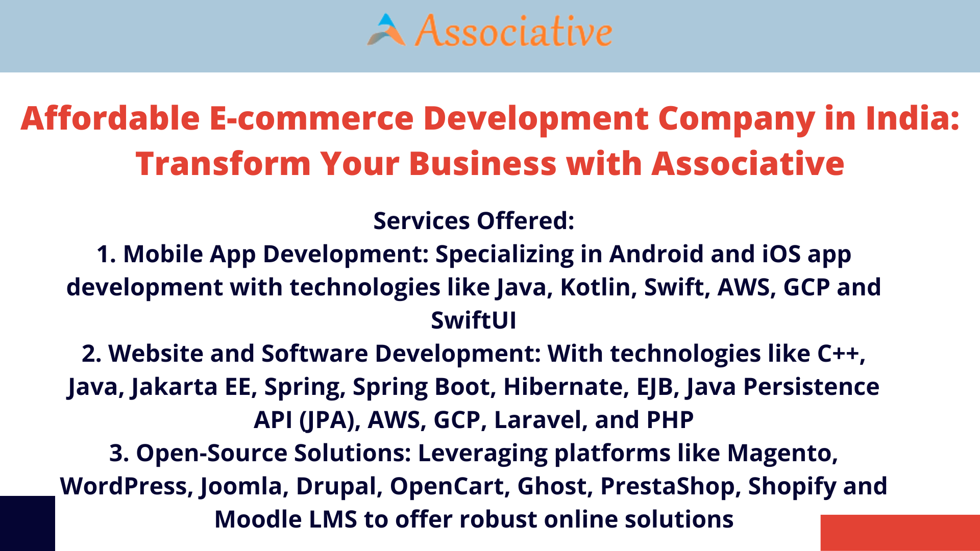 Affordable E-commerce Development Company in India Transform Your Business with Associative