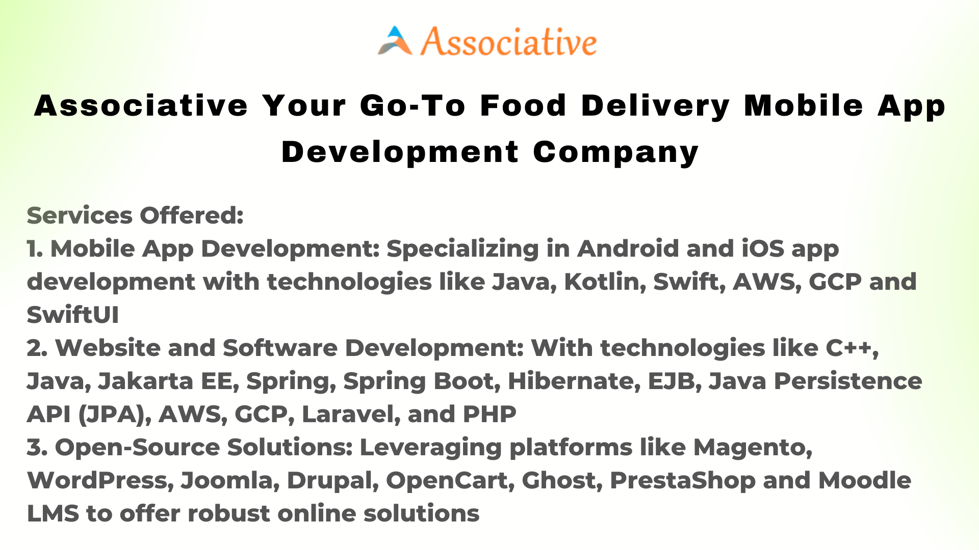 Associative Your Go-To Food Delivery Mobile App Development Company
