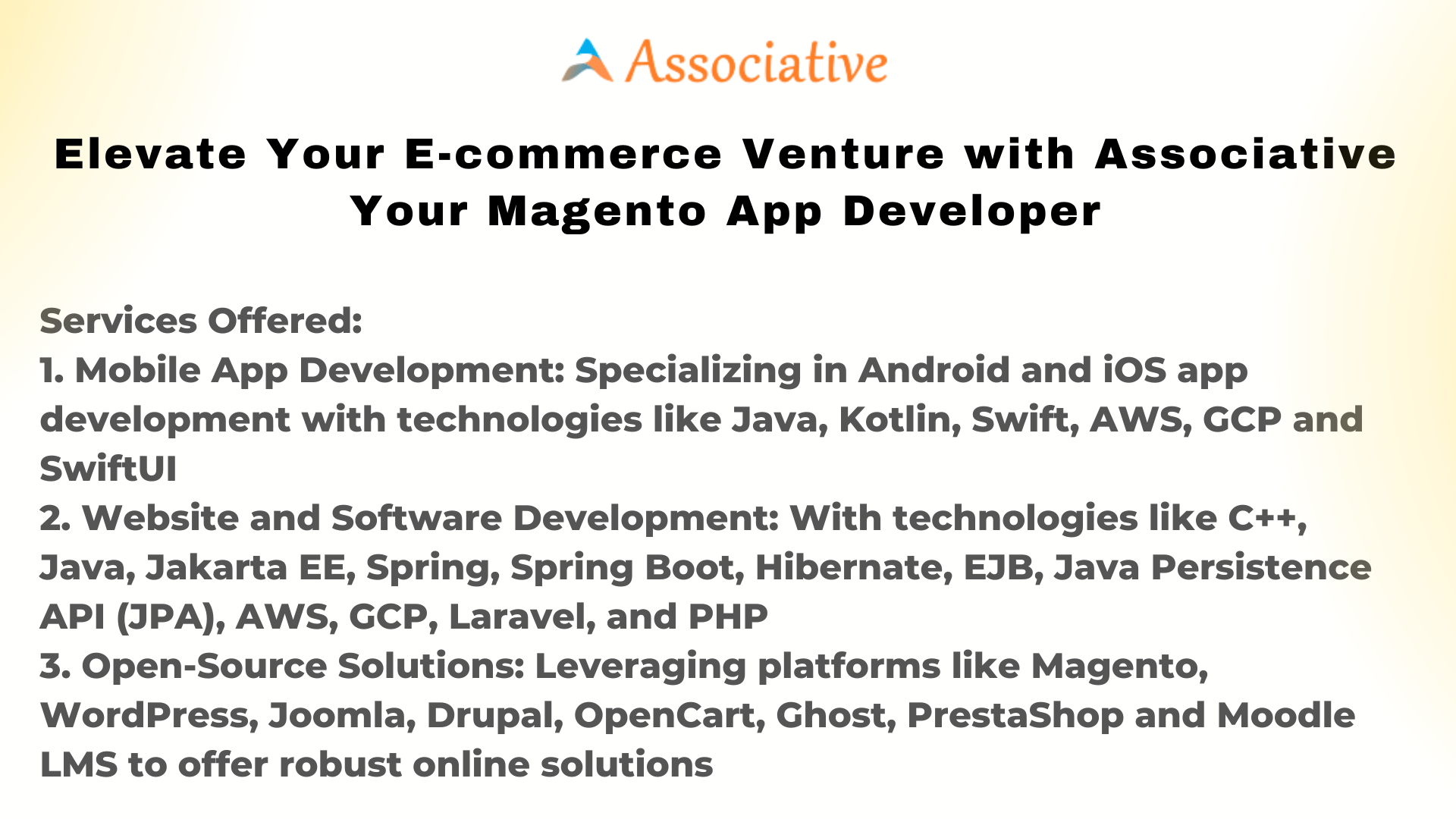 Elevate Your E-commerce Venture with Associative Your Magento App Developer