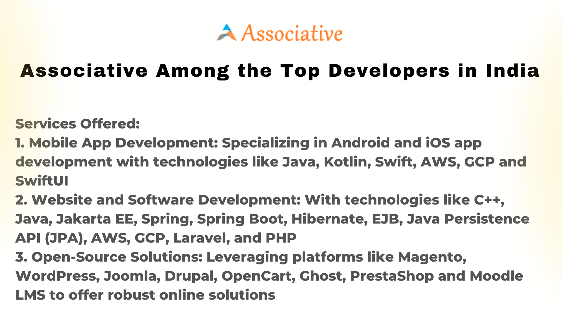 Associative Among the Top Developers in India