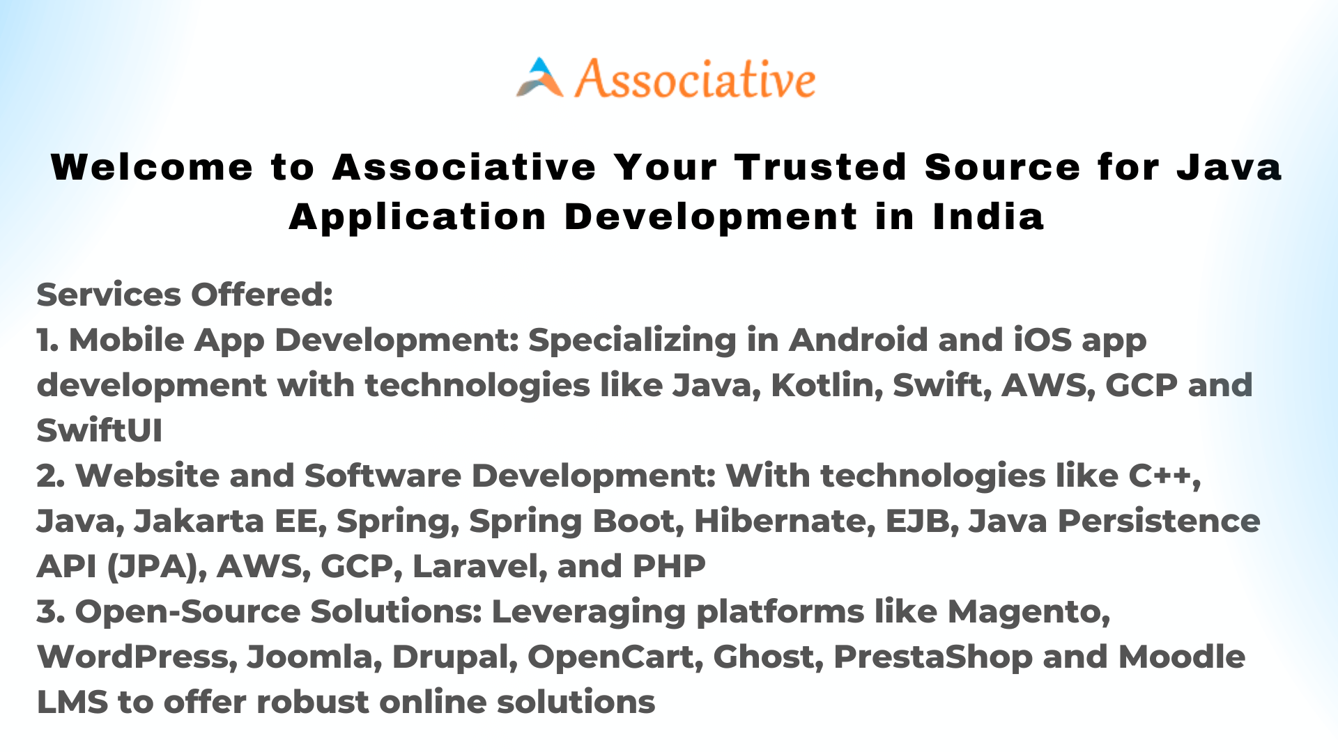 Welcome to Associative Your Trusted Source for Java Application Development in India